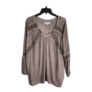 Knox Rose Womens Shirt Adult Size XL Purple Brown Flare 3/4 Sleeve Norm Core